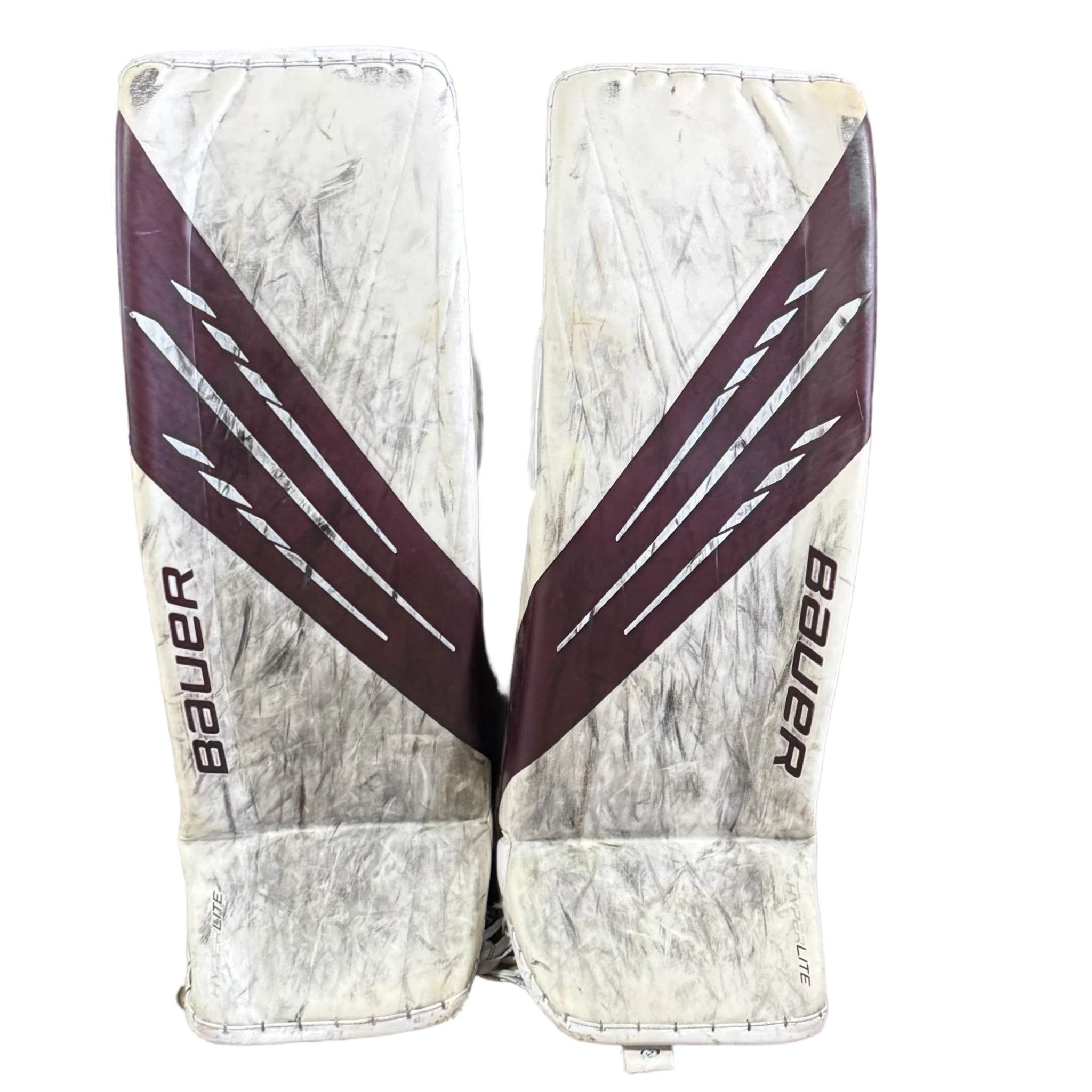 Bauer Vapor Hyperlite - Used NCAA Pro Stock Goalie Pads (White/Maroon)